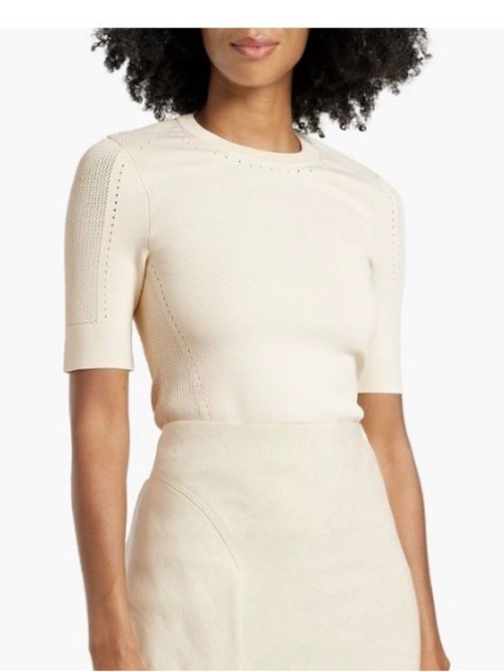 A.L.C. Short-Sleeve Crewneck Knit Top in Cream